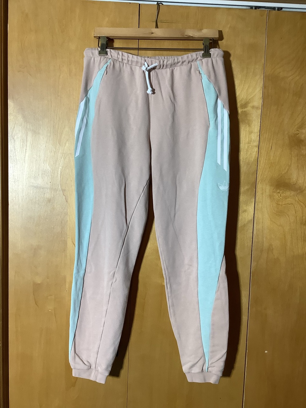 Adidas salmon and mint green joggers, size medium